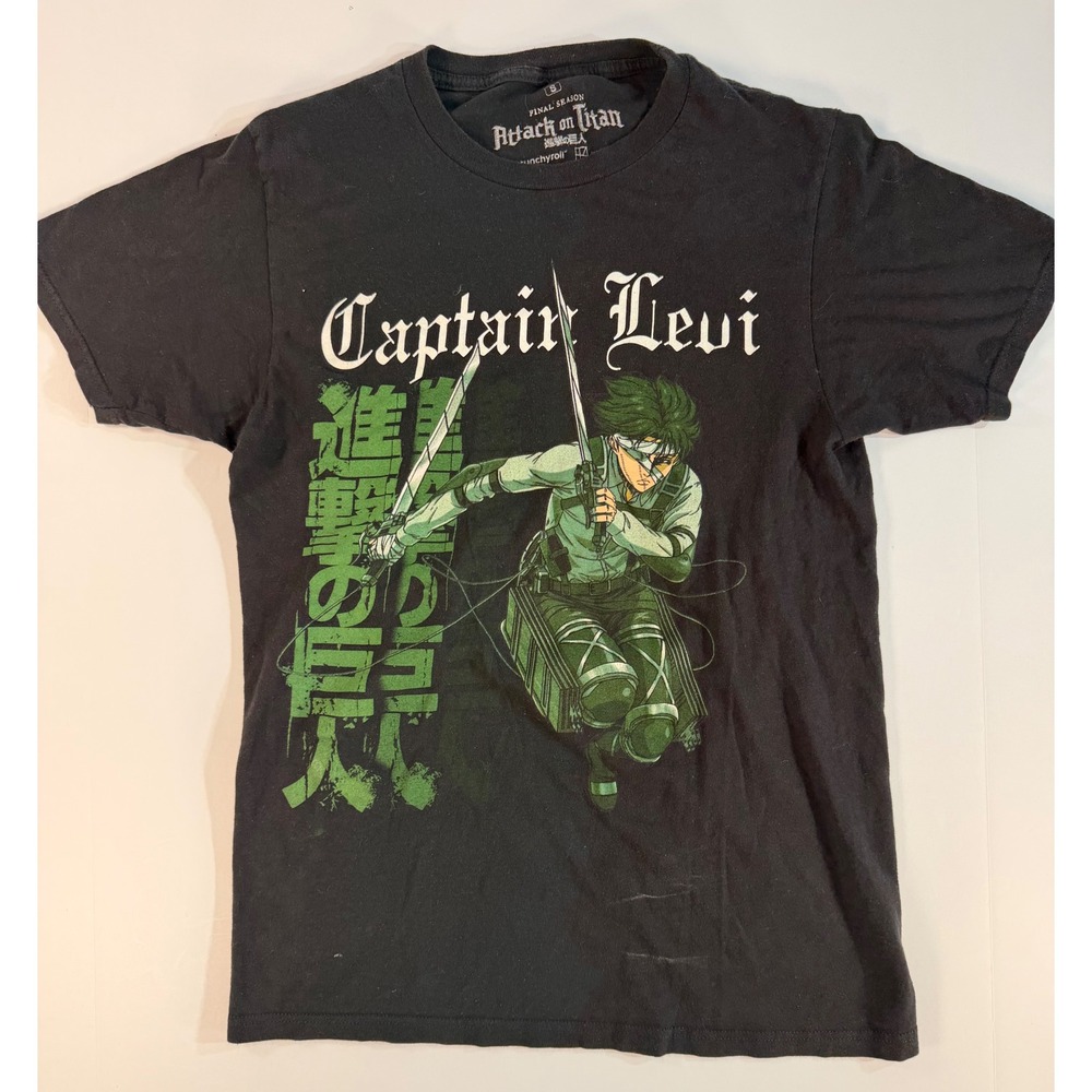 Attack on Titan Captain Levi Ackerman Final Season Black Graphic Tee Shirt S